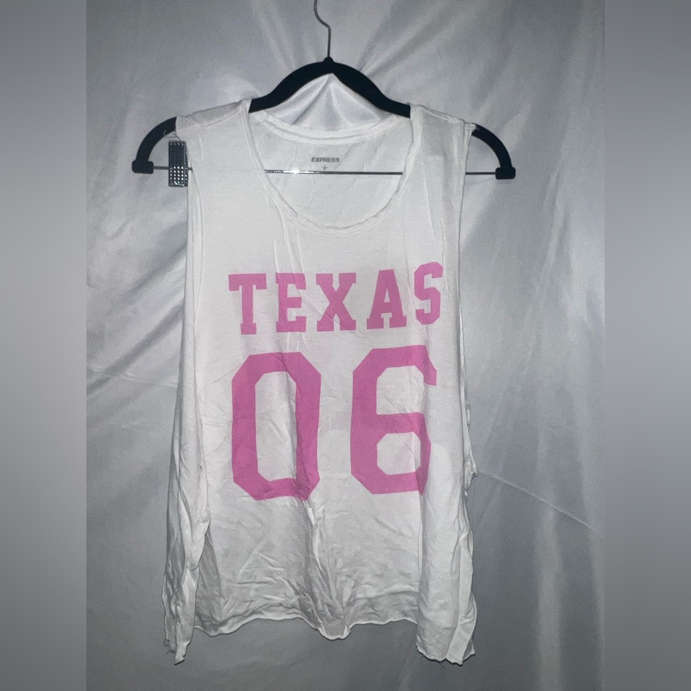 Express White Tank Top with Pink Texas Graphic large